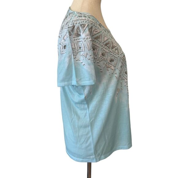 Chicos M/8 Soft Blue and Grey w/ Blue Rhinestone Bling Short Sleeve T Shirt - Picture 5 of 8